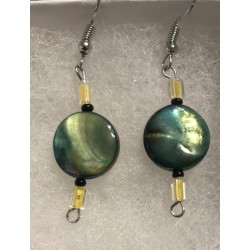 Earrings-Green disc bead...